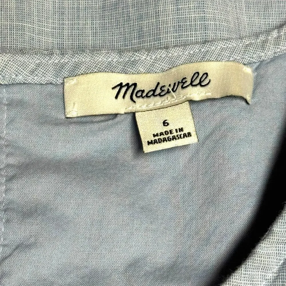 Madewell Cotton Bellflower Ruffle A-Line Mini Dress Chambray Blue 6